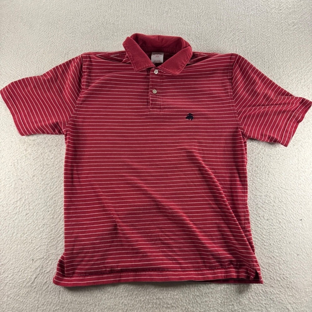 Brooks Brothers Polo Shirt Mens Medium Red Striped Good 346 Cotton Short Sleeve